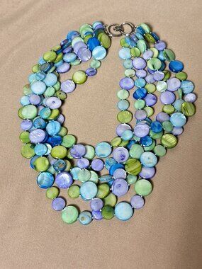 Vintage Mother Of Pearl Necklace Blue and Green Mermaid Core Jewelry B6